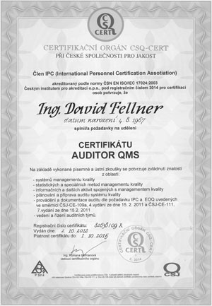 Ing. David Fellner - Osvědčení externího auditora